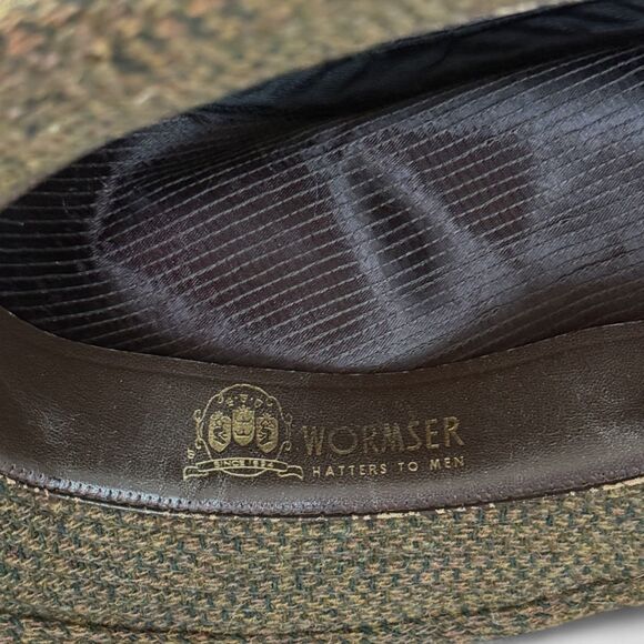 Vintage Wormser 100% Wool Fedora Hat Olive Green Belted Retro Cap Sz 7 1/8 - Picture 8 of 9